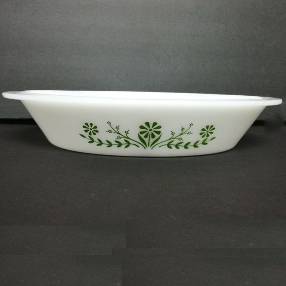 Vintage Glassbake Green Daisy Divided Oval Dish - Picture 1 of 5